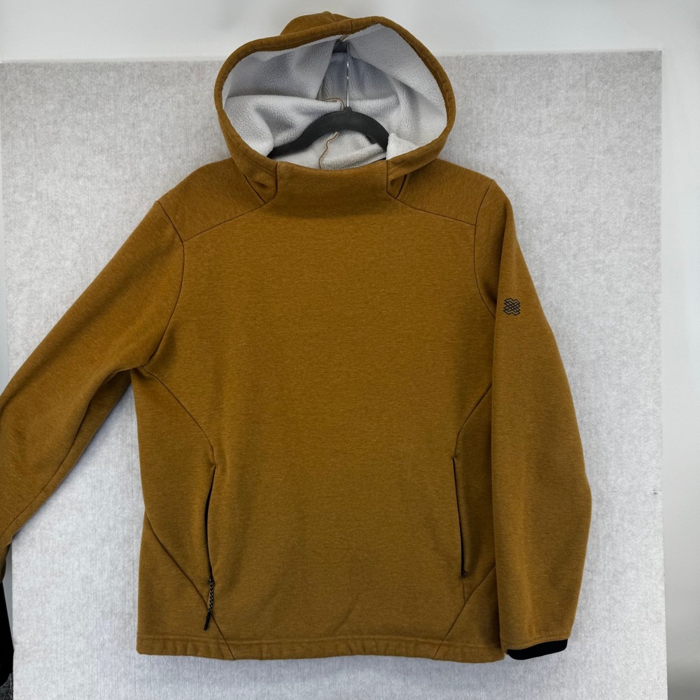 Mens Small Mustard Yellow Fleece Lined Scuba Hooded Sweatshirt Pockets